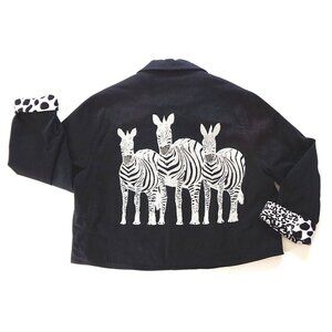 White Zebras on Embroidered Beaded Black Jacket Surya Coat Womens  L Large ***